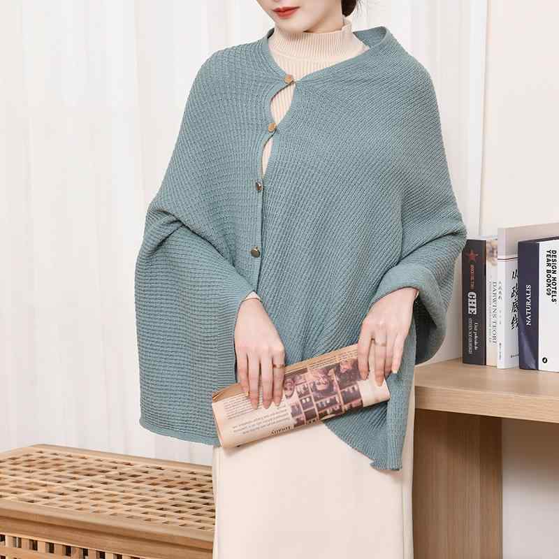 ストール レディース 秋冬 ニット ポンチョ ケープ 無地 保温 防寒 ショール 大判 日韓風 ブルー カーキ ブラック ブラウン グレー ベージュ