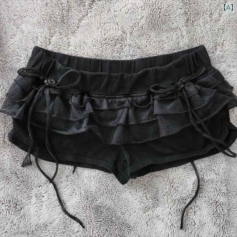 スカートパンツ 短パン レディース 夏 黒 少女風 清新 かわいい 荷葉エッジ 花柄 プリント 蝶結び リボン 松緊腰 弾力 微弾性 ポリエステル 95% 涼しい 軽量 フレア フレアシルエット 通気性 好み 日常使い デート フェミニン スイート フレ 2