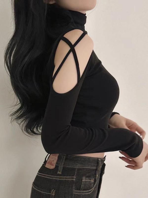 Other - Tシャツ レディース 長袖 春秋 トップス カットソー セクシー 接触冷感 デート 高品質 無地 スリム ブラック コーヒー色
