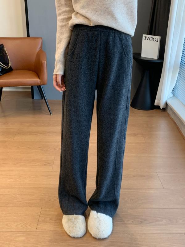 パンツ レディース 秋冬 羊毛混紡 ストレートパンツ ハイウエスト ゆったり 厚手 あったか 美脚効果 カジュアルパンツ 黒 グレー アイボリー ブラウン 無地 S M L XL XXL ポリエステル