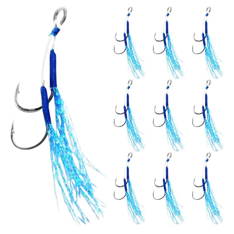 RIZES 釣り ダブル フック ルアー 釣具 フェザー アシスト 針 ショアジギング ソルト アジング フィッシング スプリット S M L 10個 セット