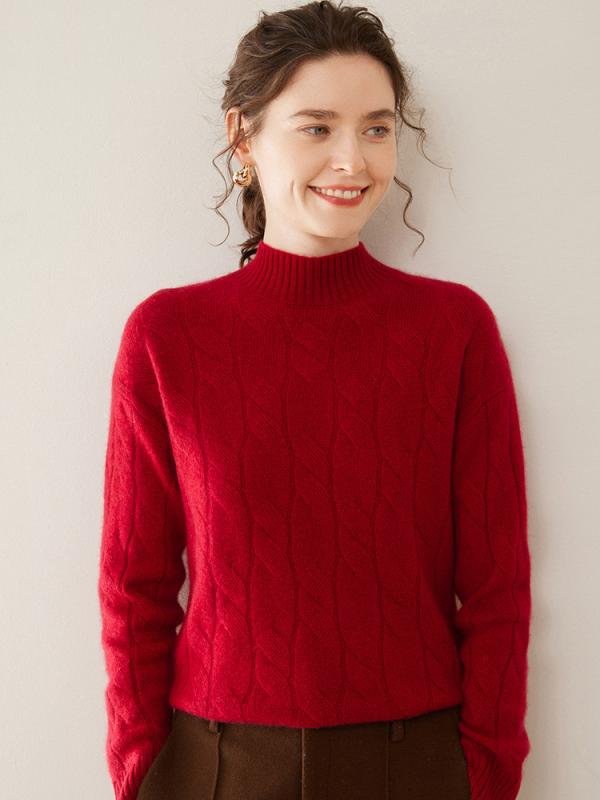 ニット・セーター レディース カシミヤ トップス プルオーバー 秋冬 大麻花柄 厚手 半ハイネック ゆっ..