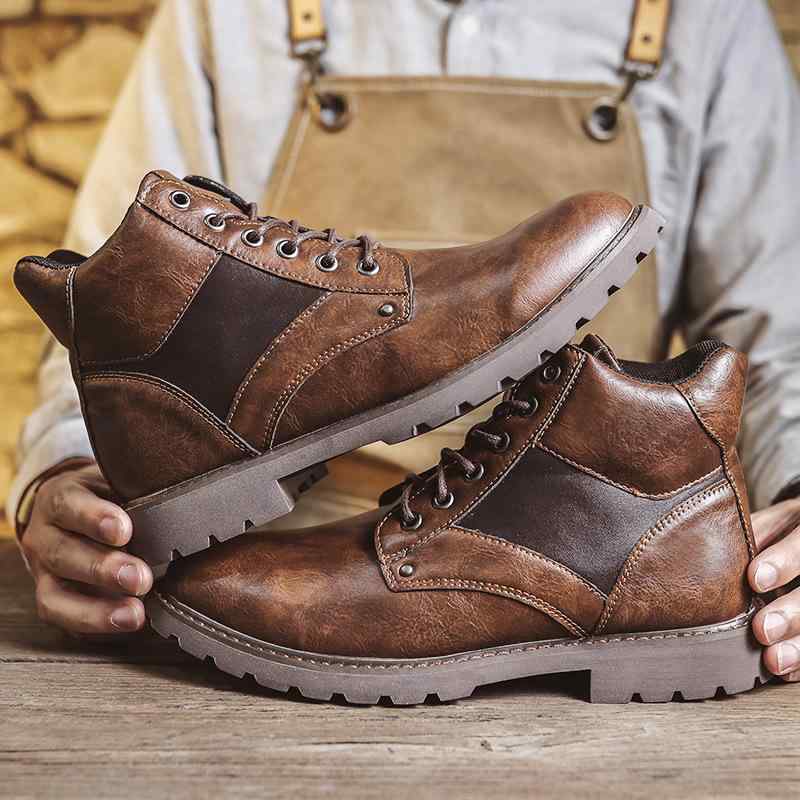 ブーツ メンズ 男性用 秋冬 中筒 ショートブーツ ワークブーツ レースアップ ラウンドトゥ ローヒール ..