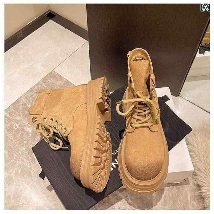 ブーツ レディース 秋冬 厚底 ショートブーツ ワークブーツ 本革 スエード調 英国風 ブラウン ベージュ..