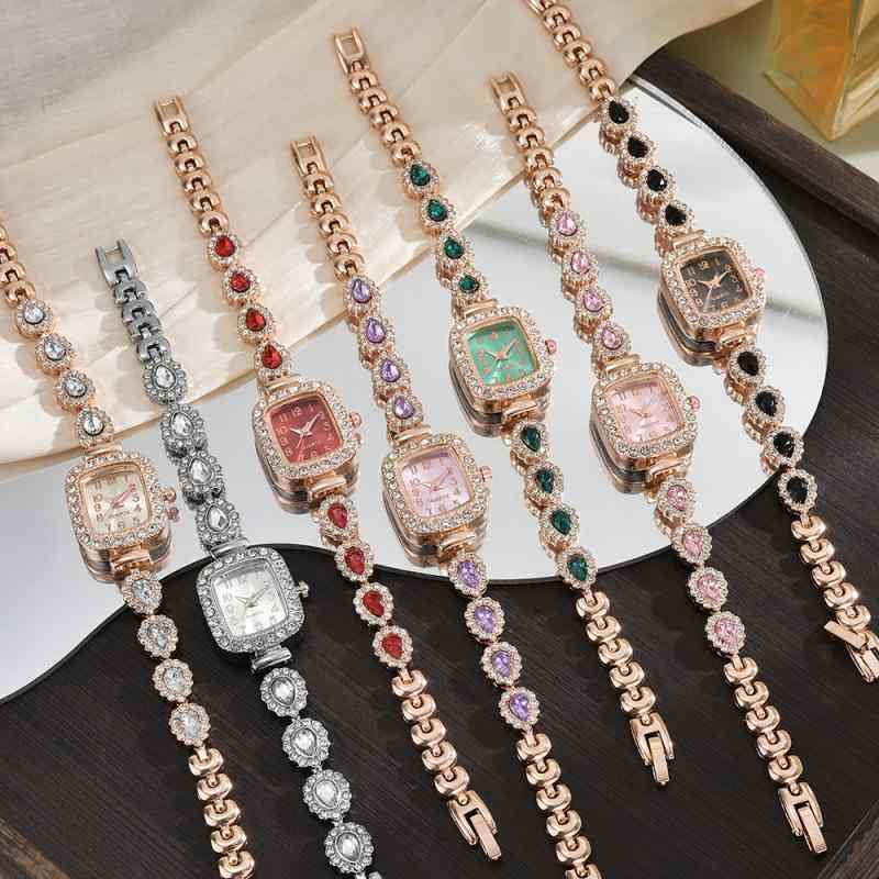 C, D, T, R, W - 腕時計 レディース 高見え デジタル スクエア フェイス チェーン アナログ おしゃれ かわいい ファッション 学生 カジュアル フォーマル 仕事 ビジネス オフィス 普段使い 白色 ピンク系 緑色 赤色 紫色 黒色 銀色