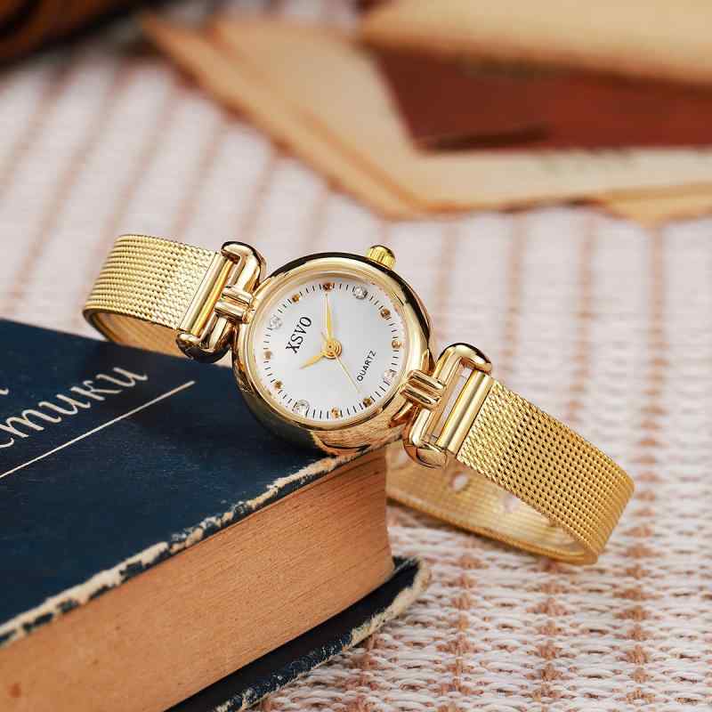 腕時計 レディース 水晶文字盤 ウォッチ 学生 日常使い アクセサリー 合金バンド 薄型 軽量 ゴールドカ..