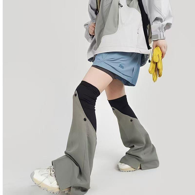 レッグウォーマー レディース 切り替え バイカラー コットン混紡 堆堆 ソックス ミドル丈 カジュアル 普段使い 通気性 オールシーズン ブラック グレーグリーン系