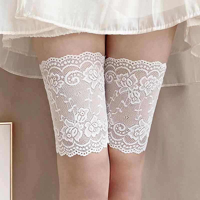 靴下 レディース レース 花柄 フリル ニーハイソックス 薄手 ショートソックス 白 黒 肌色 摩擦防止 美脚効果 普段使い 春夏