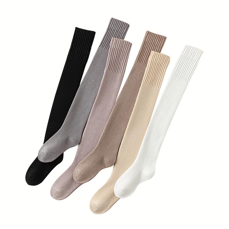 靴下 レディース 秋冬 厚手 オーバーニーソックス 大判サイズ リブ編み あったか 防寒 冷え対策 ニット アクリル 白 黒 ベージュ グレー