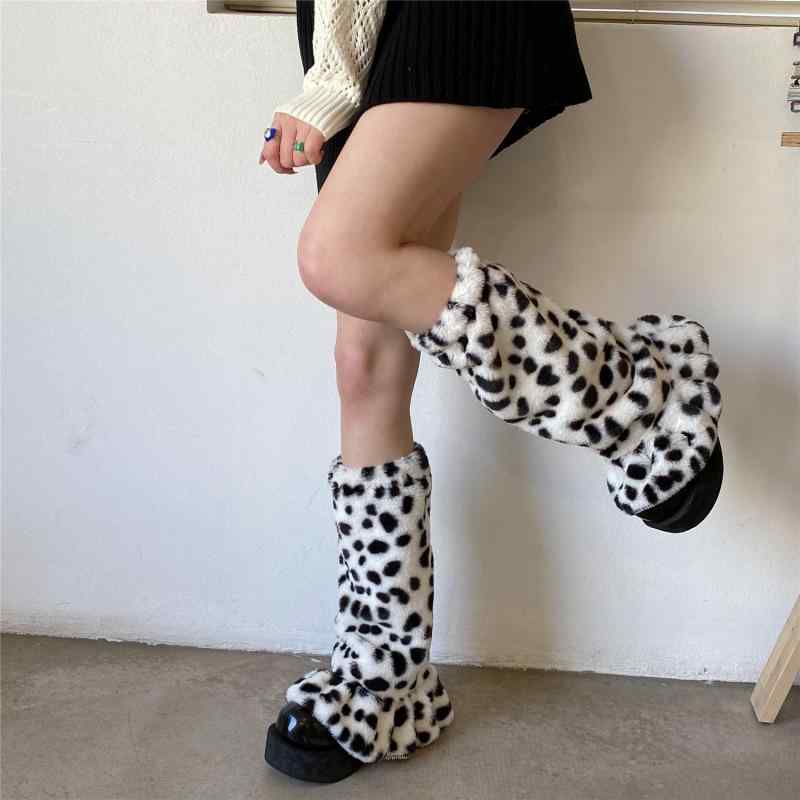 腿部保暖 - 靴下 レディース レッグウォーマー ヒョウ柄 アニマル柄 秋冬 暖かい 防寒 あったか ポリエステル Y2K 原宿 渋谷 かわいい 個性的