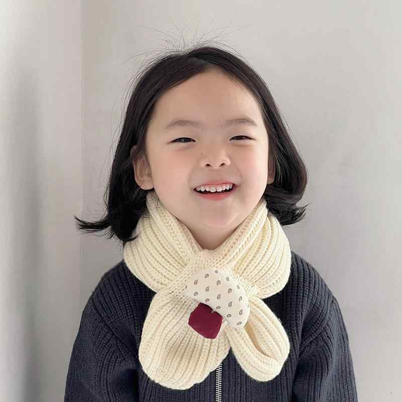 マフラー キッズ ベビー 厚手 ニット クロス 秋冬 防風 防寒 ネックウォーマー 男の子 女の子 1歳 8歳 ベージュ 赤 グレー ブラウン イエロー
