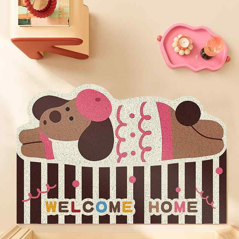 玄関マット 犬用ドアマット PVC 滑り止め 家庭用 泥落とし かわいい動物柄 スクエア 水洗い可 40×60cm ..