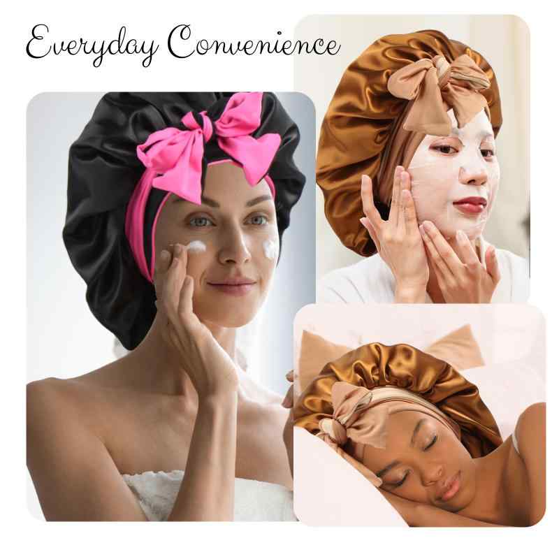 帽子 レディース 婦人用 ヘアケアキャップ シルク サテン リボン付き 蝶結び バイカラー 美容 おしゃれ..