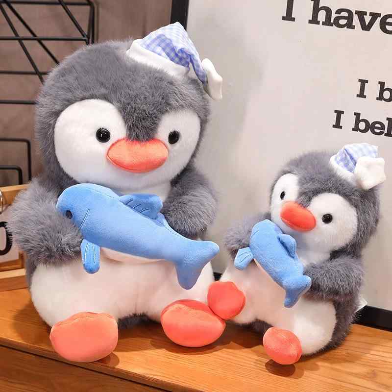 ぬいぐるみ レディース 抱き枕 かわいい 魚抱きペンギン 人形 PP綿 ショートプラッシュ 45cm