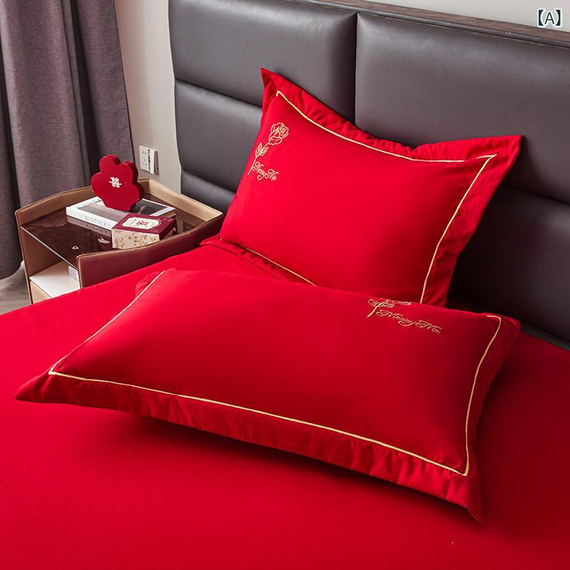 枕カバー 結婚式用 ペア ポリエステル 赤 花柄 ベッド用品 ホームデコレーション 48 74cm [2]