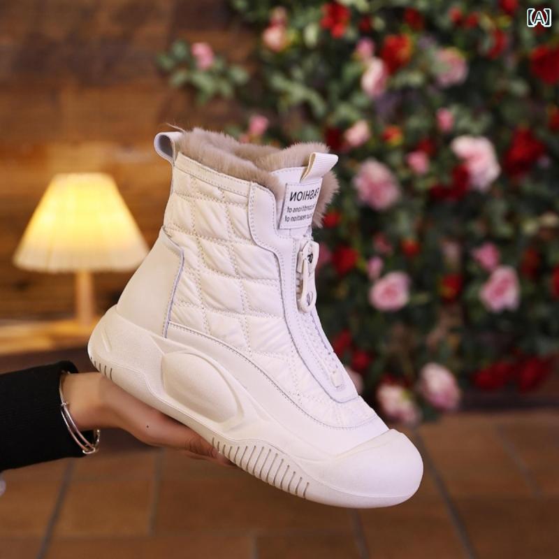 ブーツ レディース 防寒 厚底 ショートブーツ レザー調 スノーブーツ ラウンドトゥ ローヒール 暖かい 歩きやすい カジュアル 秋冬 白 ホワイト 紫 パープル 黒 ブラック 2