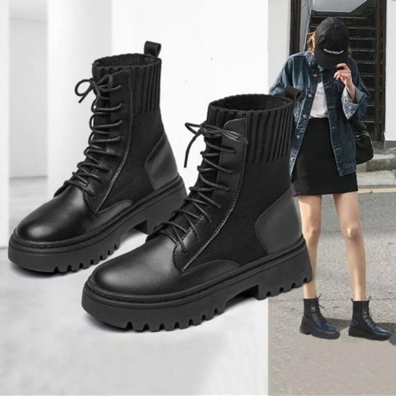 ブーツ レディース 女性用 秋冬 ショートブーツ レースアップ 本革 ラウンドトゥ 防水 厚底 耐摩耗性 ..
