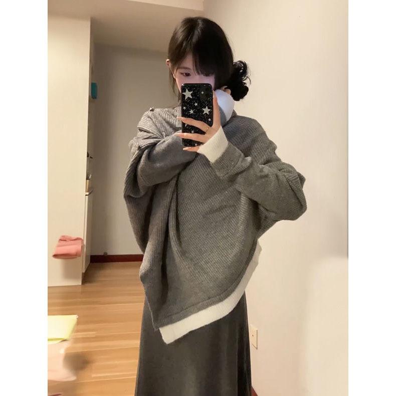 ニット・セーター レディース 秋冬 ドルマンスリーブ ゆったり チュニック丈 プルオーバー トップス 韓..