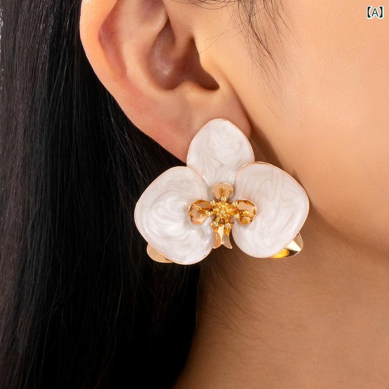 ピアス レディース ファッション雑貨 花柄 フラワーモチーフ アレルギー対応 電気メッキ加工 合金製 清新 甜美 かわいい ホワイト ピンク系 ブルー パープル 2