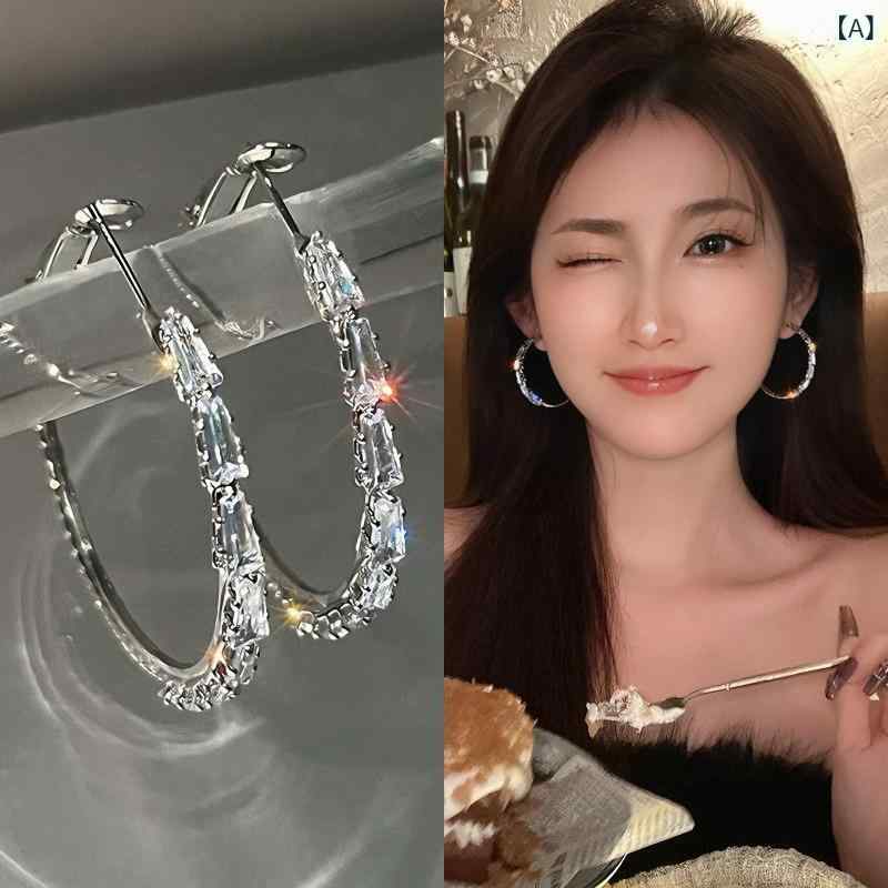 ピアス レディース シルバー 電気メッキ加工 ジルコニア 円形 幾何学模様 韓国風 かわいい 清新 アクセサリー フェミニン 2