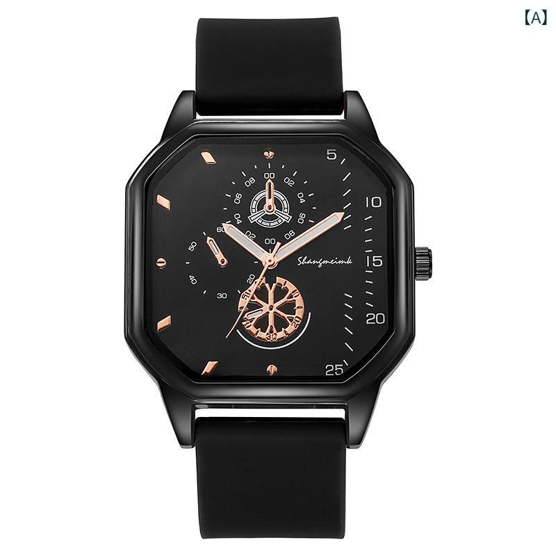 腕時計 メンズ 男性用 ファッション ウォッチ 大盤面 スクエア フェイス レザー ベルト カジュアル ス..