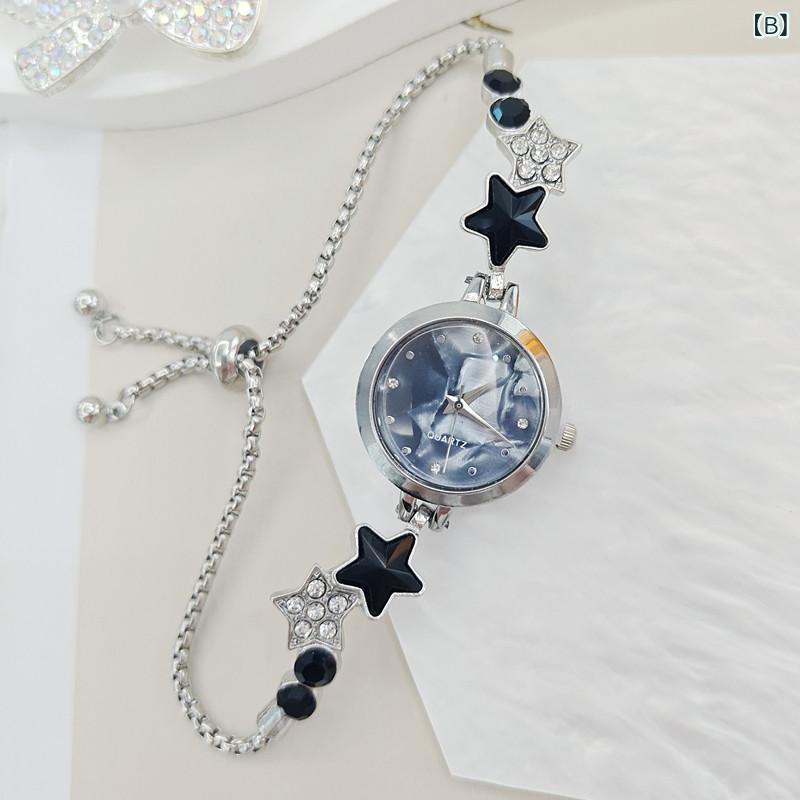 腕時計 レディース 小さめ 星柄 ジルコニア ブレスレット ウォッチ ファッション アナログ クォーツ 銀色 シルバー 白色 ホワイト