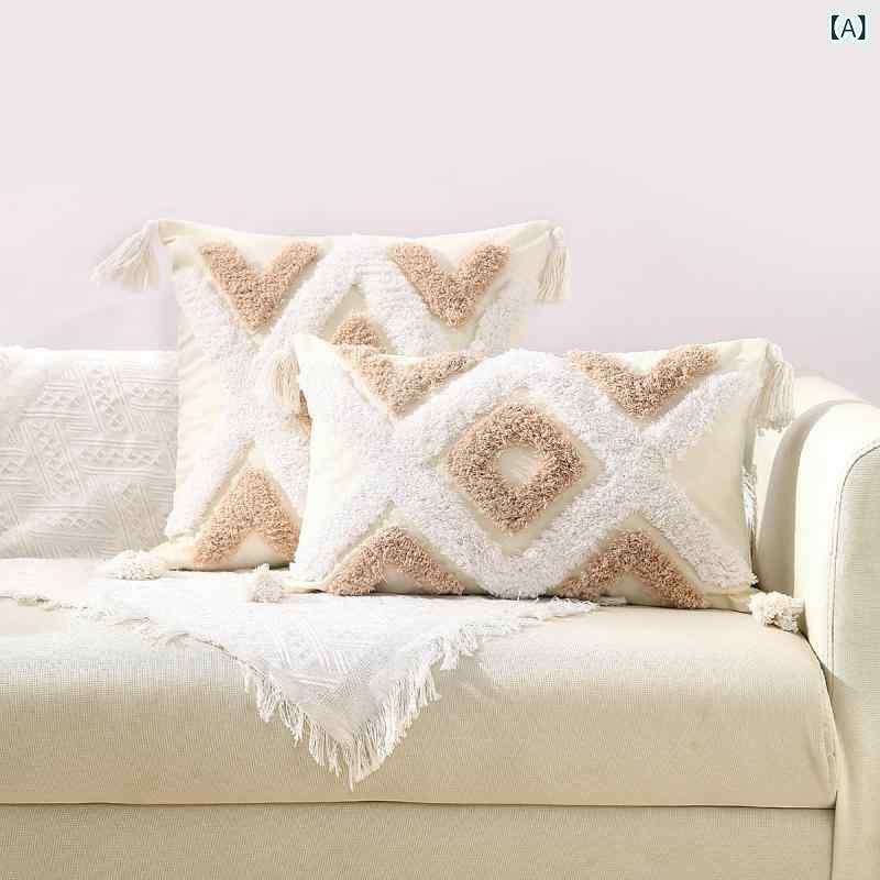 クッションカバー 北欧風 モロッコ ボヘミアン おしゃれ 抱き枕 腰枕 45×45cm 30×50cm ポリエステル 刺繍 かわいい カキ色 ピンク系 象牙色 エメラルド