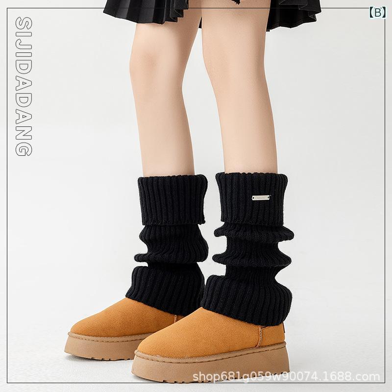 靴下 レディース ソックス レッグウォーマー 中筒 厚手 ニット 再生繊維 秋冬 大码 白色 黒色 カーキ 灰色