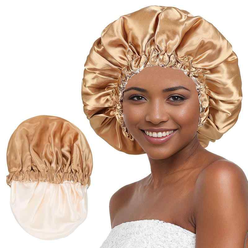 帽子 レディース 婦人用 伸縮性 ナイトキャップ ヘアケアキャップ ヘアキャップ 就寝用 睡眠用 ブラッ..