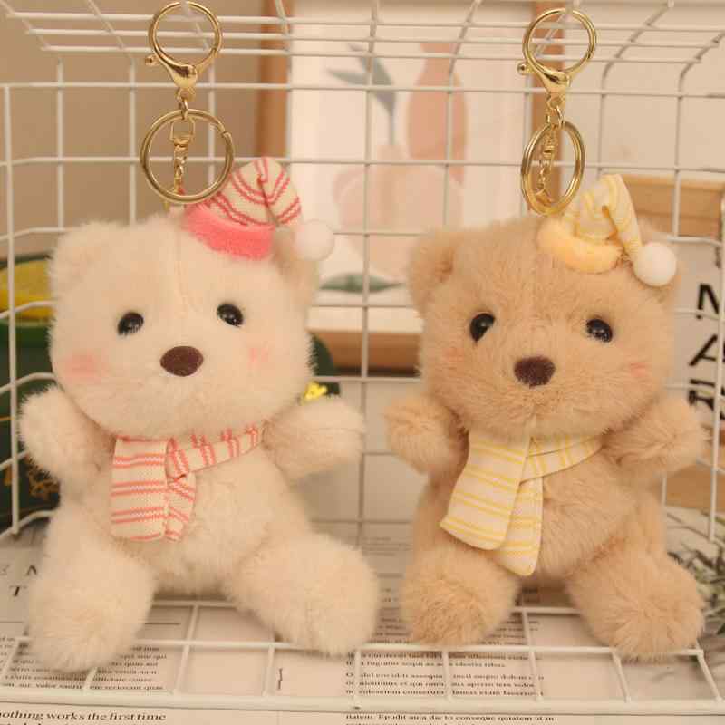 ぬいぐるみ レディース スカーフ付き 帽子付き クマ キーホルダー かわいい 人形 バッグチャーム 短毛 ..