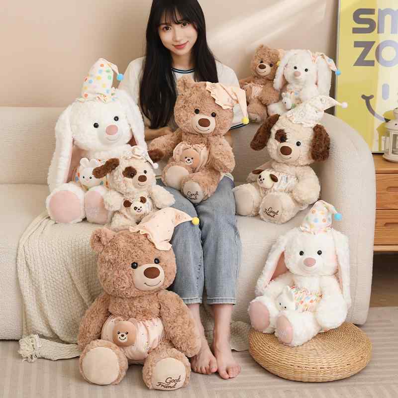 ぬいぐるみ ベビー 围兜付き 小熊 うさぎ 犬 PP綿 超柔短毛 坐高25cm 35cm 45cm かわいい 寝かしつけ ..