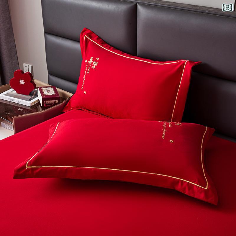 枕カバー 結婚式用 ペア ポリエステル 赤 花柄 ベッド用品 ホームデコレーション 48 74cm [3]