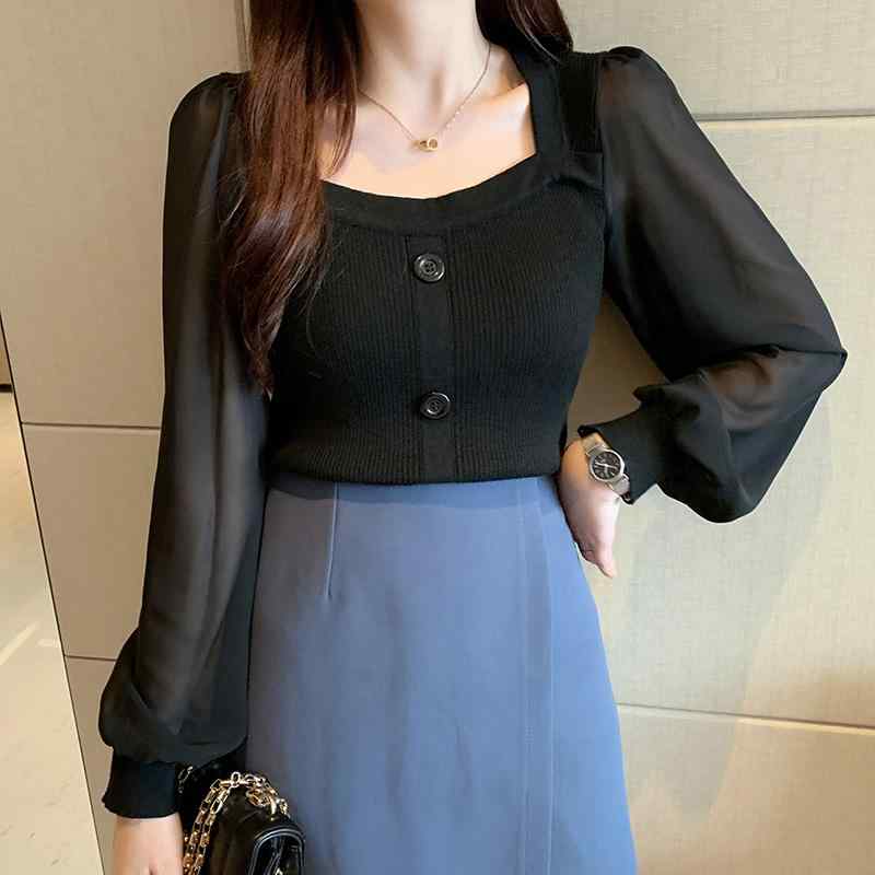 ニット レディース トップス 春秋 スクエアネック 長袖 カットソー インナー スリム ショート丈 プルオ..