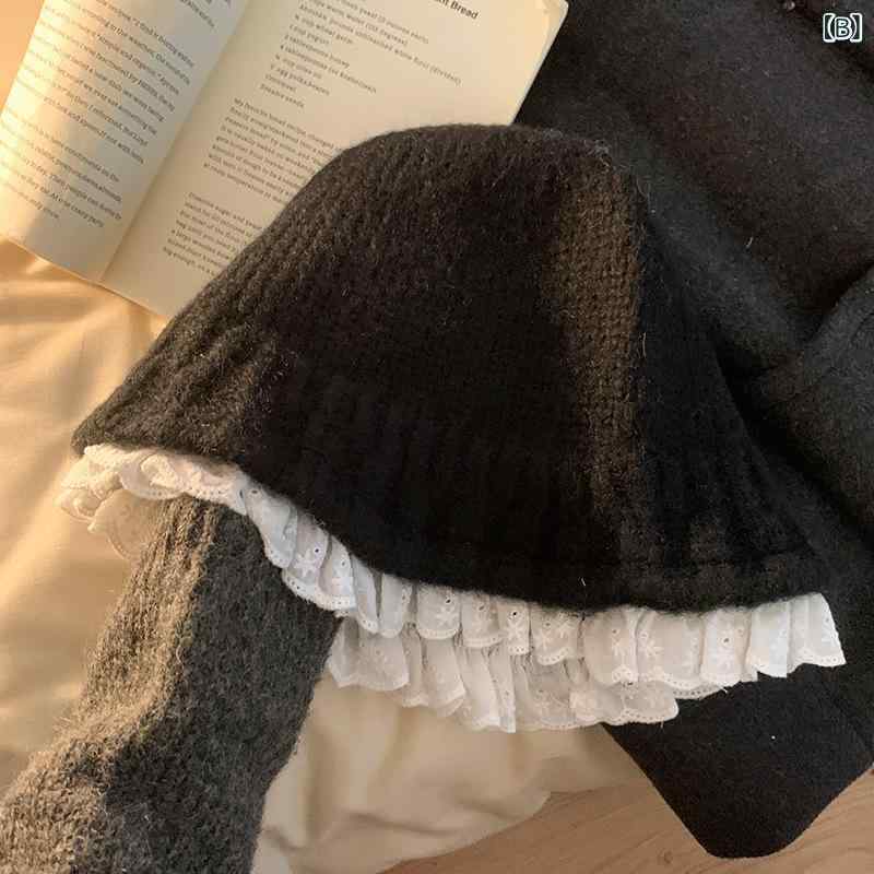 ニット帽 レディース 秋冬 レース 花柄 漁夫帽 ケーブル編み あったか 小顔効果 防寒 ミルキーホワイト ブラック ライトグリーン グレー