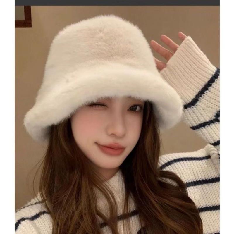 帽子 レディース 秋冬 バケットハット 大判サイズ ふわふわ あったか 防寒 保温 ピンク系 アイボリー ブラック ベージュ ブラウン(4)
