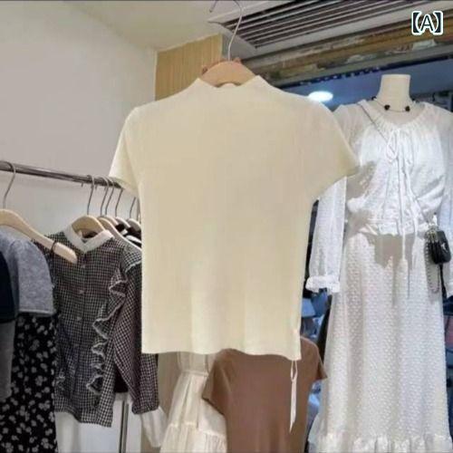 ニット レディース 半袖 トップス 春夏 薄手 カットソー 通勤 きれいめ おしゃれ 無地 接触冷感 インナ..