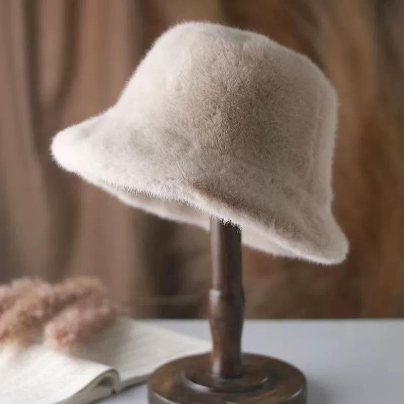 Knit Hat - 帽子 レディース 秋冬用 厚手 防寒 漁夫帽 バケットハット 盆帽 柔らかい ふわふわ 防風 イヤーマフ付き あったか ハット ホワイト ベージュ ブラック グレー コーヒー色