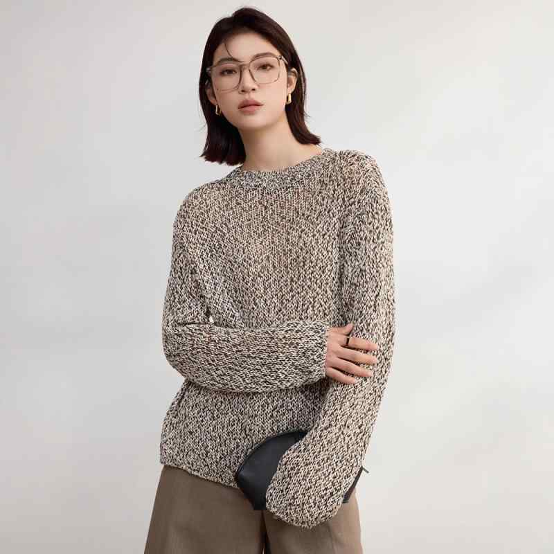 ニット レディース カーディガン 薄手 麻 グレー 春秋 長袖 花柄 レース ラウンドネック トップス 通勤..