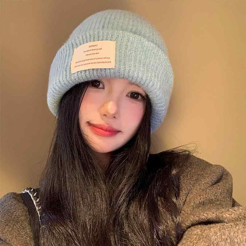 Knit Hat - ニット帽 レディース 秋冬 防寒 保温 ウール混 帽子 ブルー グレー ワインレッド ベージュ ブラック 大頭 暖かい 耳あて付き