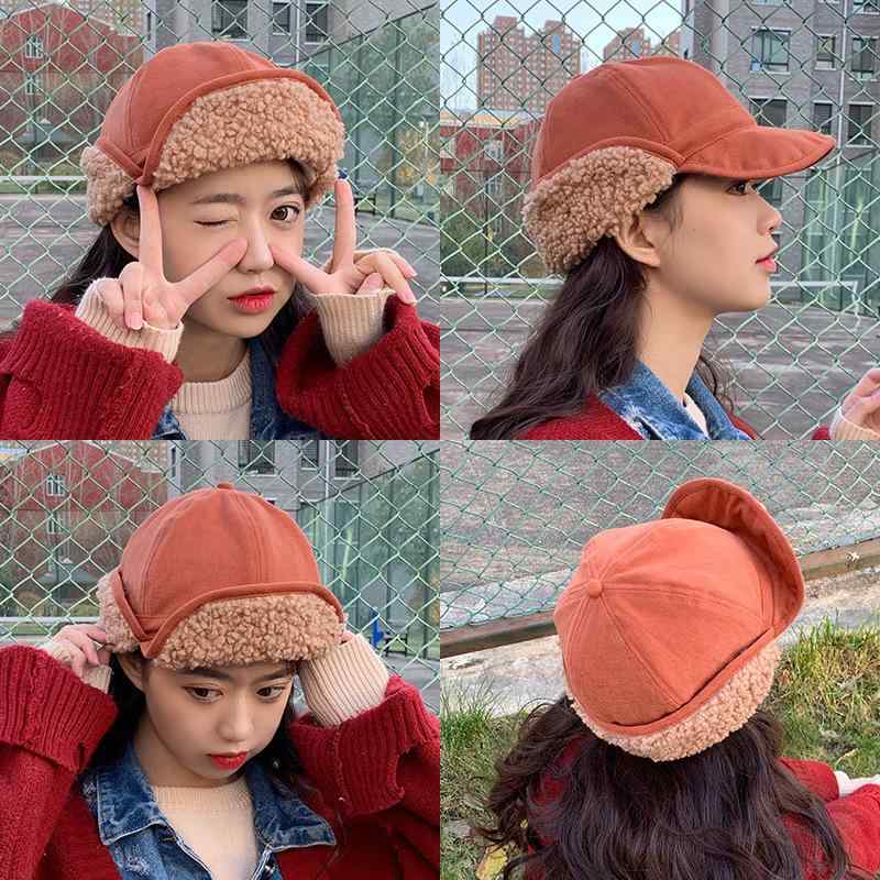Knit Hat - 帽子 レディース 秋冬 羊羔毛 雷鋒帽 パイロットキャップ 耳あて付き あったか ふわふわ かわいい ベージュ キャメル