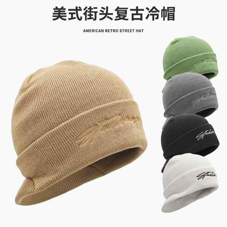 ニット帽 レディース メンズ 秋冬 帽子 キャップ 英字 ワンポイント ビーニー つば付き 暖かい 防寒 伸縮性 グレー ブラック ホワイト カーキ グリーン(4.0)