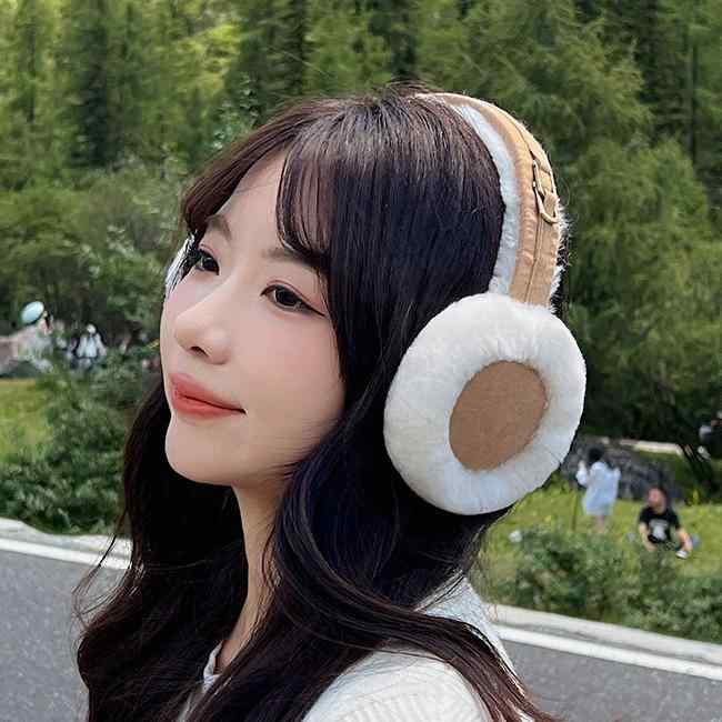 Knit Hat - イヤーマフ レディース 秋冬 羊毛 羊皮 防寒 韓国風 フェイクファー 耳カバー 防風 折りたたみ式 イヤーウォーマー あったか 自転車 旅行 アウトドア