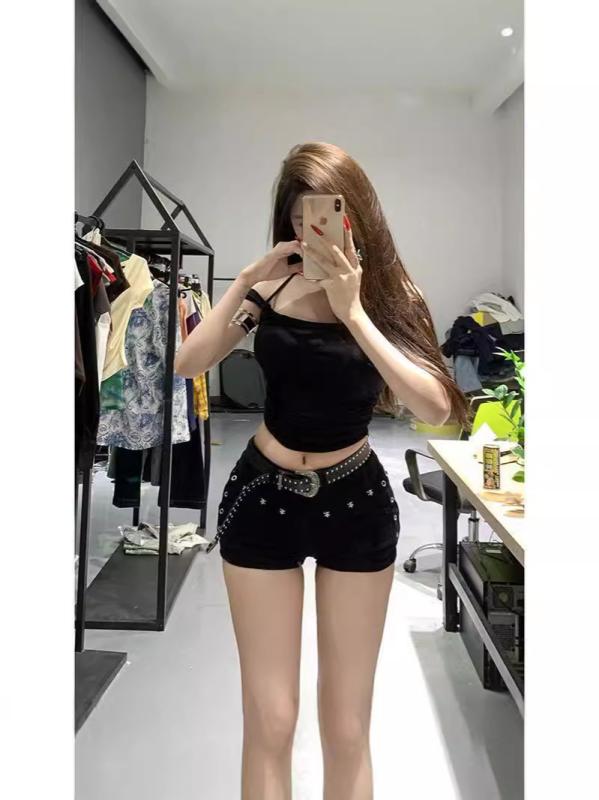 デニム レディース ローライズ ショートパンツ ホットパンツ Rivet スタッズ デニムパンツ ジーンズ G..