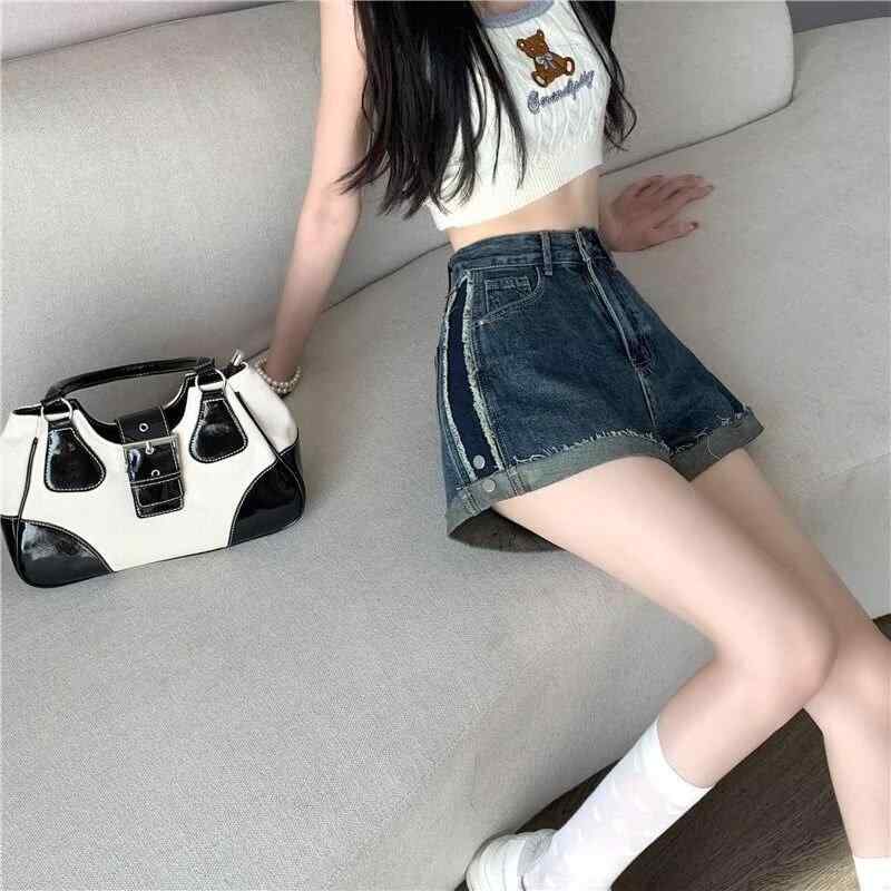 スカート レディース デニム ミニ キュロットパンツ 切り替え ハイウエスト Aライン 美脚 短パン ショーパン カジュアル 着痩せ 伸縮性