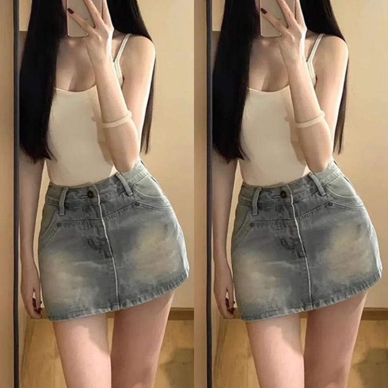スカート レディース デニム Aライン ミニスカート ダメージ加工 ハイウエスト カジュアル 韓国風 春夏 ライトブルー XS S M L XL XXL