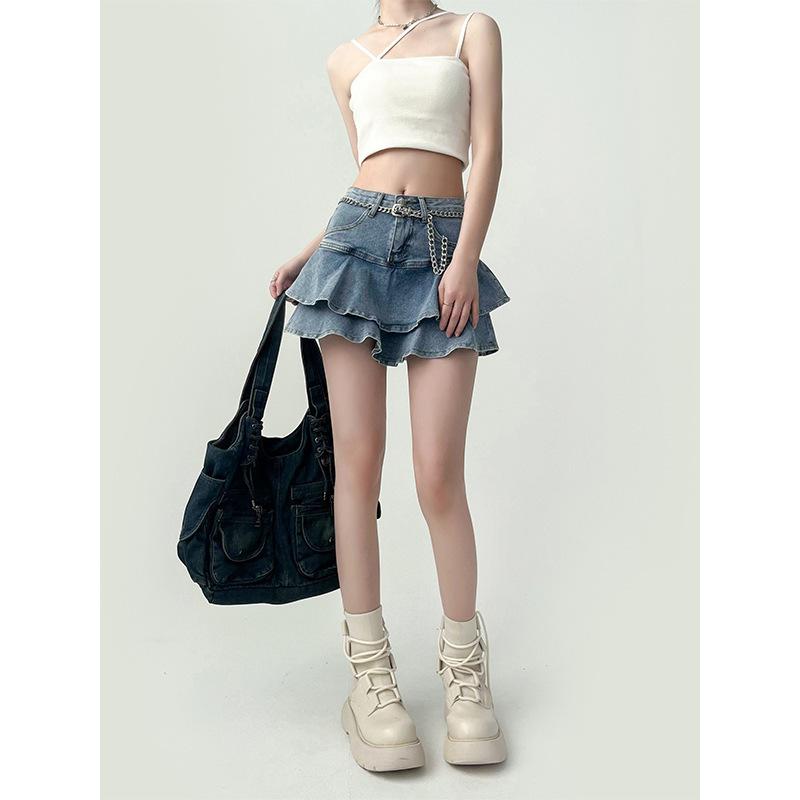 スカート レディース デニムスカート ハイウエスト Aライン 着痩せ ミニスカート ケーキスカート フリ..