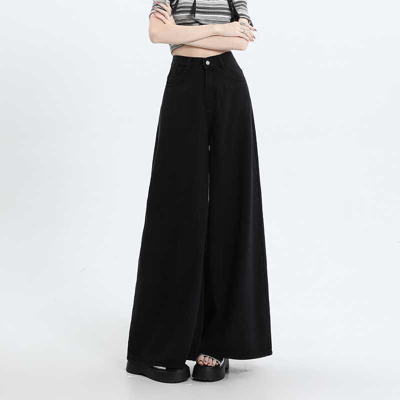 デニム レディース デニムパンツ ワイドパンツ ジーンズ ジーパン 象レッグパンツ ゆったり ハイウエスト 接触冷感 ウォッシュ加工 春夏 ブラック ブルー ホワイト