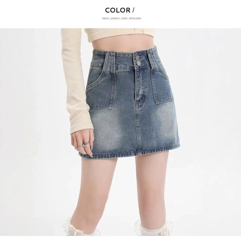 デニムスカート レディース Aライン ミニスカート ハイウエスト タイトスカート ブルー コットン 幾何学模様 かわいい 清新 甘め 夏