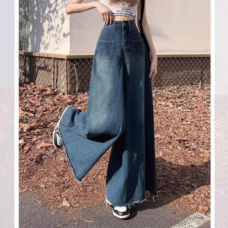 デニム レディース ワイドパンツ ハイウエスト ゆったり ストレート ロングパンツ ジーンズ ジーパン ボトムス カジュアル ブルー S M L XL 2XL 3XL 4XL 5XL