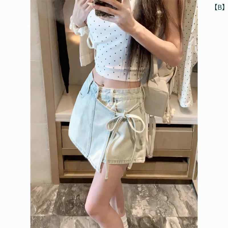 デニム ショートパンツ レディース 高見え ハイウエスト Aライン スカート キュロット ジーパン Gパン 美脚 脚長 普段使い 通勤 伸縮性 ポケット